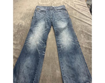 Rocawear Jean bleu denim coupe classique pour hommes W32 L31 effet vieilli Streetwear R+