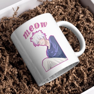 Catboy Gojo Mug | Jujutsu Kaisen Anime Meme | JJK Ceramic Coffee Cup, Satoru Cat Boy Gift, Funny TikTok Merch