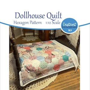 Miniaturowy domek dla lalek, wzór sześciokąta, duże łóżko, do druku, skala 1:12. Możliwość natychmiastowego pobrania. Nadruk termotransferowy. #miniatures