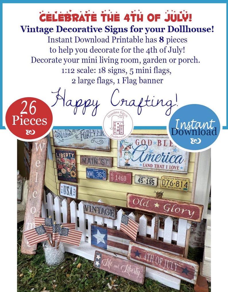 Vintage Miniature 4th of July Signs and USA Flags 26 Piece Collection ...