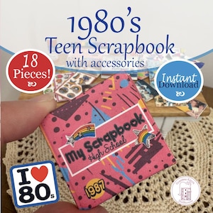 Miniatur 1980er 18pg Teen Sammelalbum mit Zubehör. 18 Stück Sofortiger Download Druckbare 1:12 größe. Für die Bastelstube im Puppenhaus