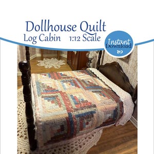 Miniature Dollhouse Quilt Log Cabin Pattern large bed Printable 1:12. Instant Download Printable. Inkjet Heat Transfer #miniatures