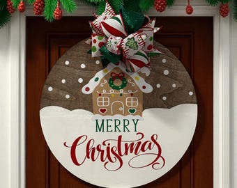 Colgador de puerta de madera con forma de casa de jengibre