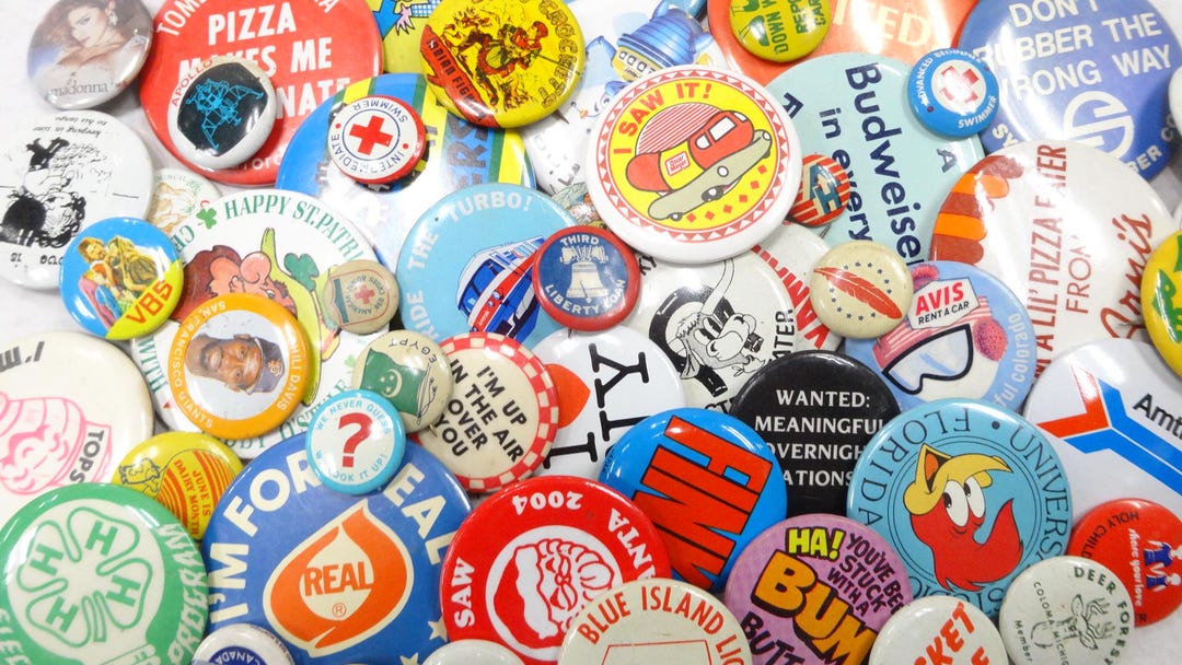 Vintage Estate Pinback Button Collection Lot (55) Each Mix Assorted ...