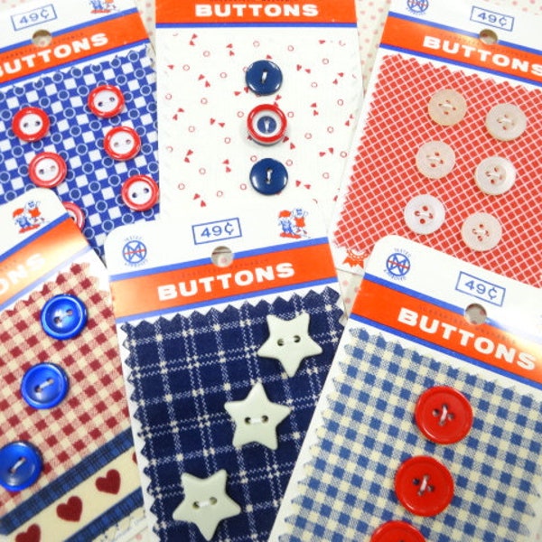 Vintage Patriotic Americana Carded Sewing Buttons Lot (6) Each