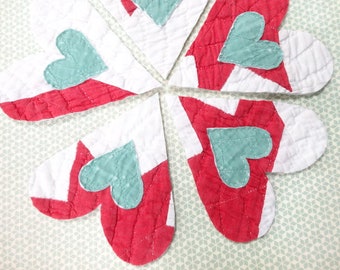 Antique Vintage Turkey Red Fabric Heart Shape Cutter Quilt Applique Lot (5) Each Project DIY Embellishment