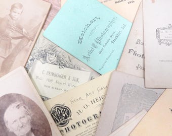 Antique CDV 4" by 2 1/2" Photograph Cards Lot (13) Each Shabby Aged Paper Ephemera
