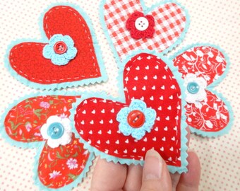 Tattered Vintage Heart Shape Patchwork Pieces Cutter Quilt Primitive Applique Lot (5) Each Project Embellishments