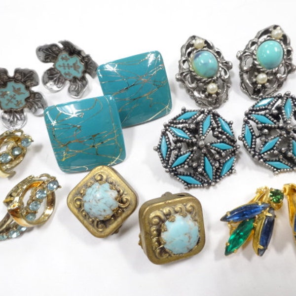 Vintage Estate Lot (7) PAIRS Earrings Rhinestones Beaded Cluster Fashion Costume Jewelry Mix Project Destash