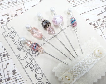 Bling Things Pretty Beaded Decorative 3" Pins Stickpin Pincushion Project Embellishments Lot Collection (5) Each Recycled