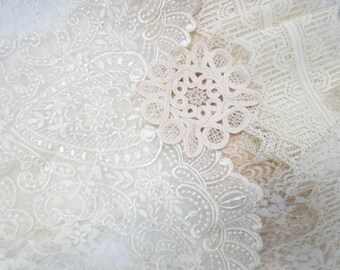 Lots Of Romantic Lace Plunder Pile Vintage Shabby Chic Junk Journal Project Textiles Pieces Bundle