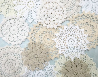 Vintage MIX Crochet Round Motifs Mini Doily Lot Set Flower Star Snowflake Design Pieces Salvaged Textile Embellishments