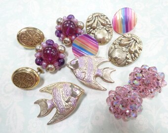 Vintage Estate Lot (7) PAIRS Earrings Rhinestones Beaded Cluster Fashion Costume Jewelry Mix Project Destash