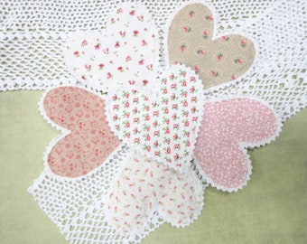 Shabby Chic Vintage Petite Zig Zag Sweet Fabric Cutter Linen Heart Appliques Patch Lot (6) Each PLUS