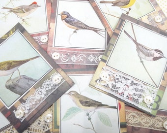 Antique French Lace Samples Junk Journal Bird Theme Card Lot Set (8) Each