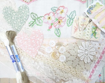 Perfectly Imperfect Crazy Slow Stitch Craft Inspiration Kit lot Bundle Textile Mix Project Pieces Victorian Blush
