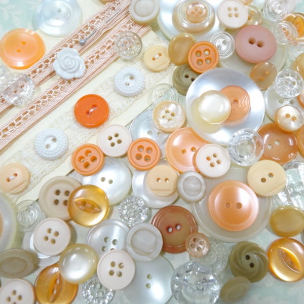 Peaches and Cream Vintage Estate Sewing Buttons Mix Lot