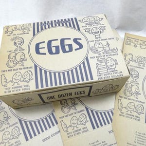 Vintage Art Deco Egg Carton Box Lot (4) Each Old Store Farm Chic Stock Unused Dozen Farmhouse Eggs Storage Novelty Illustrations Graphics