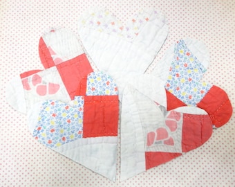 Tattered Antique Vintage Heart Shape Project Pieces Cutter Quilt Primitive Patchwork Applique Patch Lot (5) Each