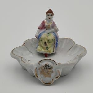 Vintage Victorian Lady Porcelain Trinket Dish with Gold Rim Made In Japan