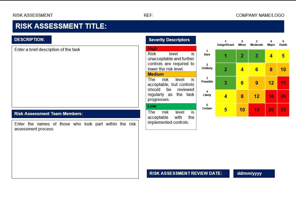 Blank Microsoft Word Risk Assessment Template - Etsy
