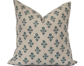 Macy- Funda de almohada de lino estampada a mano