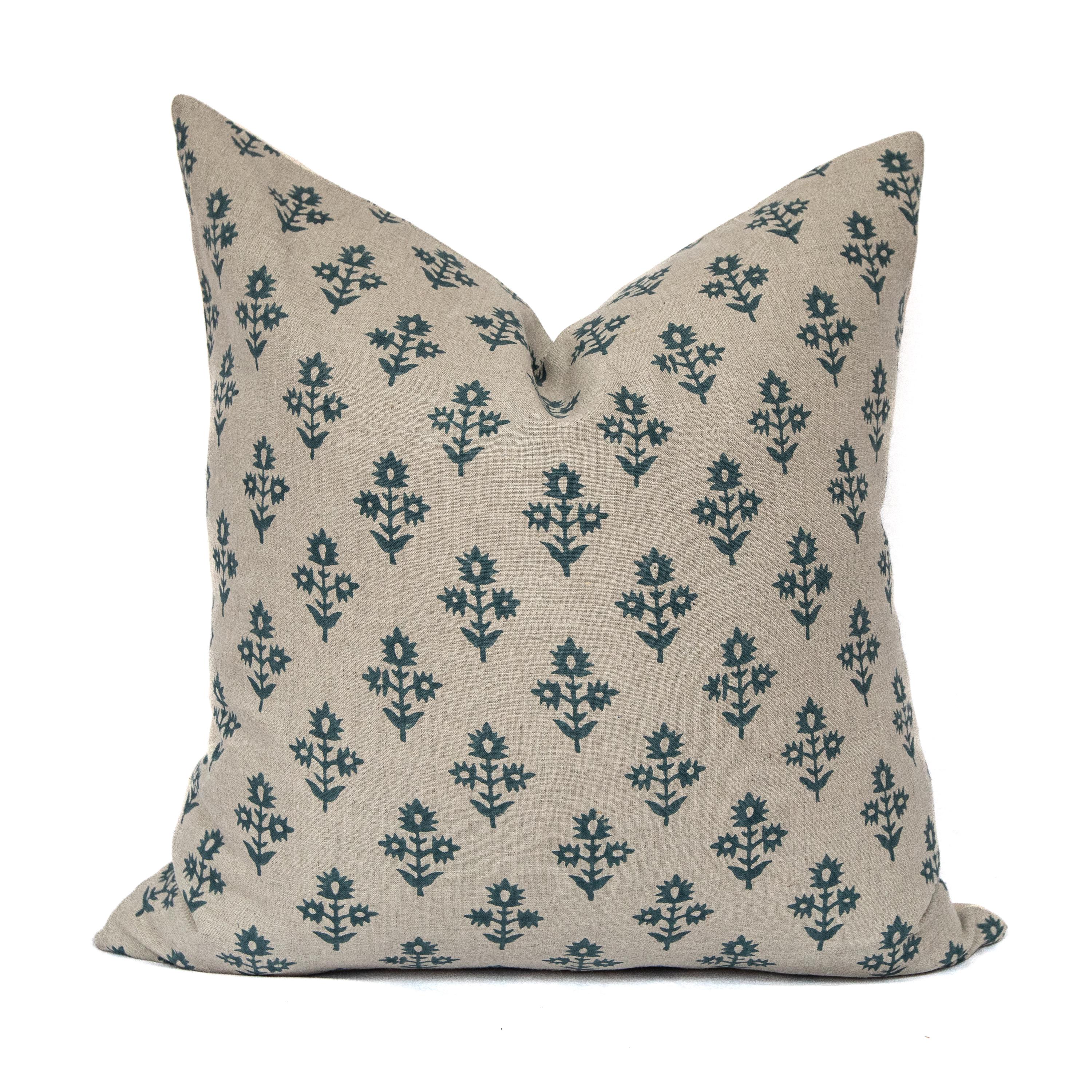 Macy- Hand block printed linen pillow cover
