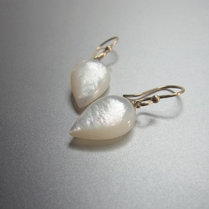 Mother of Pearl Pointed Drops, Solid 14k Gold Earrings