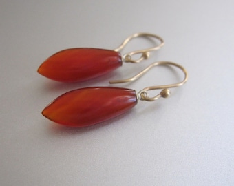 Carnelian Drops Solid 14k Gold Earrings