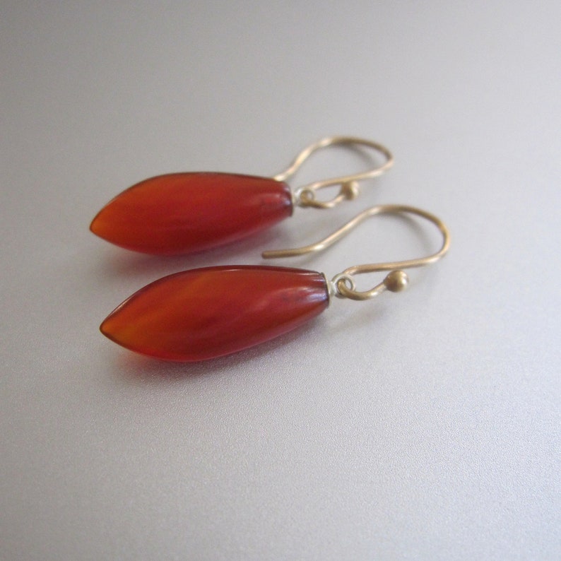 Carnelian Drops Solid 14k Gold Earrings image 1