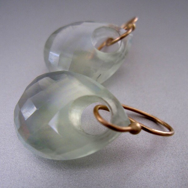 Prehnite Open Drops Solid 14k Gold Earrings