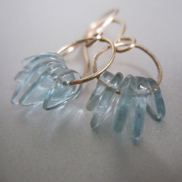 Aquamarine Fringed Loops Solid 14k Gold Earrings