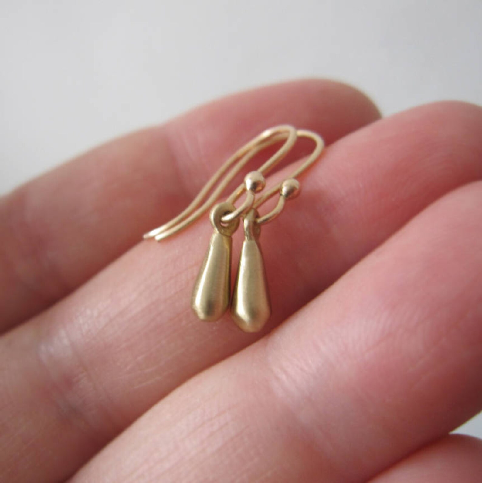 Solid Gold Drop Earrings 14k Gold Elongated Drop Earrings Etsy