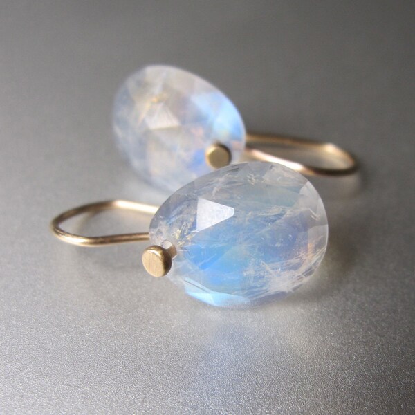 Reserved for H --- Rainbow Moonstone Rose Cut Drops Solid 14k Gold Earrings