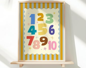 Number Poster for Kids, Counting Numbers Poster, Children Learning Prints, Preschool Decor, Homeschool Wall Art, Digital Download