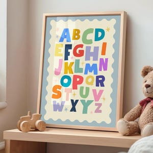 Alphabet Poster for Nursery, ABC Wall Art, Nursery Decor Printable, Educational Kids Room Decor, Kids Learning Poster