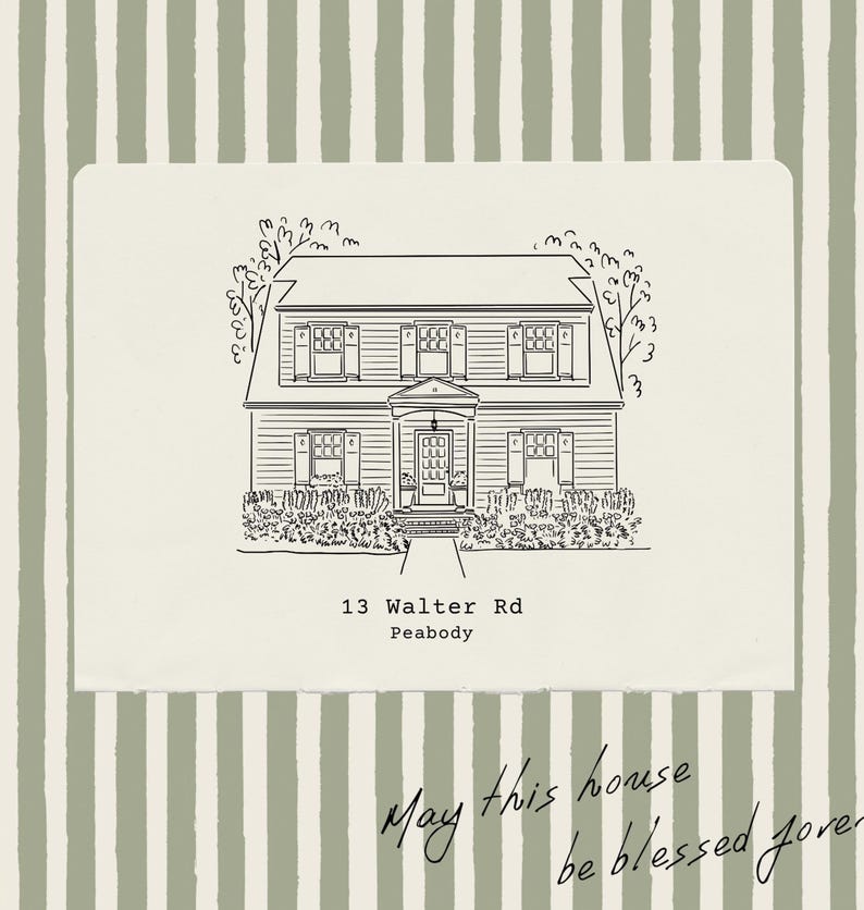 Illustration av husporträtt, handritad hemkonst, inflyttningspresent till mäklare (digital nedladdning) bild 5