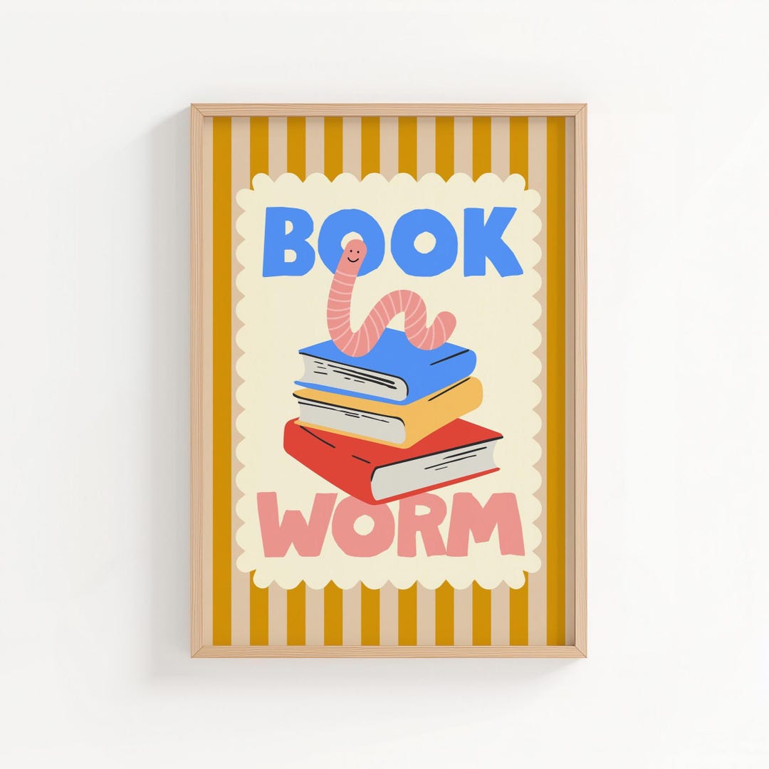 Bookworm Poster for Kids, Reading Wall Art, Nursery, Playroom ...