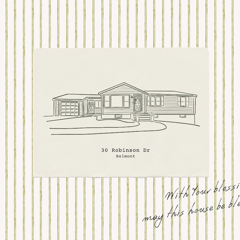 Illustration av husporträtt, handritad hemkonst, inflyttningspresent till mäklare (digital nedladdning) bild 8