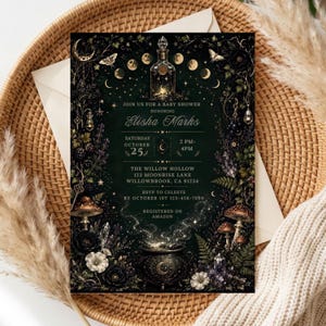 Witchy Baby Shower Invitation, Tarot Card Baby Invite, Gothic Baby Shower, Celestial Magic Baby, Halloween Baby Shower Invite image 8