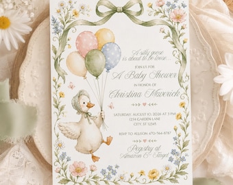 Silly Goose Baby Shower Invitation, Nursery Rhyme Goose Baby Shower Invite, Boy Girl Gosling Baby Shower, Printable Invitation