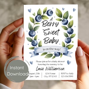 Berry Sweet Blueberry Baby Shower Invitation | Summer Berries | Summer Baby Shower | Blueberry Babyshower | Berry Sweet Template