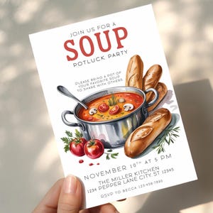 Editable Potluck Invitation Template | Potluck Dinner | Soup Cook Off | Thanksgiving Potluck | Office Party Invite | Fall Community Party
