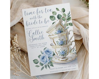 Time for Tea with the Bride To Be Invitation Template | Bridal Shower Tea Party | Bridal High Tea | Regency Era Party | Cute Shower Invite
