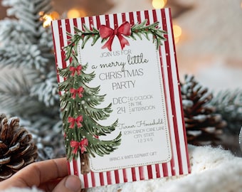 Editable Red Bow Holiday Gathering Invitation | Red Ribbon Company, Festive Office Party, Work Party, Friendsmas Printable Holiday Invite