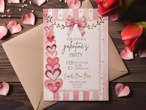 Editable Galentines Cocktails Valentine's Invite | Valentine Day Sweetheart Dinner Invite |  Girls Night Printable Party Invitation