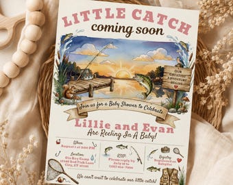 Coed Little Fisherman Baby Shower Invitation, Fishing Baby Shower Invite, Gone Fishing Shower, Rustic Boy Baby Shower