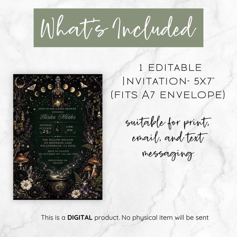 Witchy Baby Shower Invitation, Tarot Card Baby Invite, Gothic Baby Shower, Celestial Magic Baby, Halloween Baby Shower Invite image 3