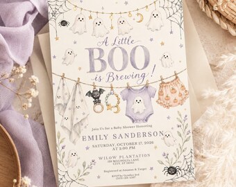 A Little Boo Is Due Baby Shower Invitation, Bats Ghost Baby Shower Invite, Cute Ghost Invite, October Halloween Baby Shower, Witch Theme
