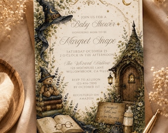 Wizard Baby Shower Invitation, Wizard Baby Invite, Little Wizard Theme, Storybook Baby Shower, Fantasy Magical Baby